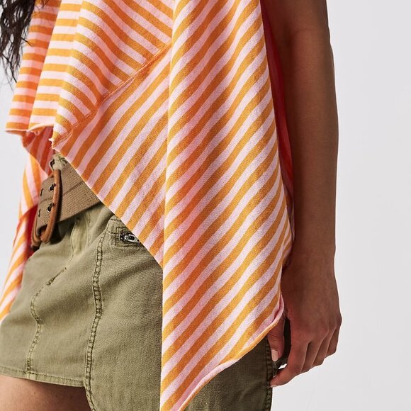 Free People Orange and White Striped Short Sleeve Tee - Picture 4 of 4
